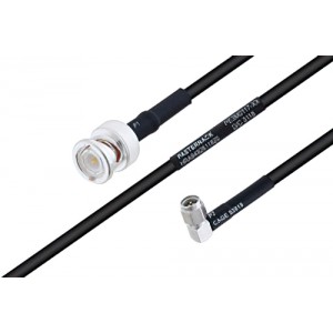 MIL-DTL-17 BNC Male to SMA Male Right Angle Cable 12 Inch Length Using M17/28-ET-RG58 Coax