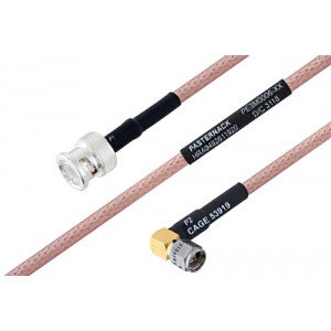 MIL-DTL-17 BNC Male to SMA Male Right Angle Cable 12 Inch Length Using M17/60-ET-RG142 Coax