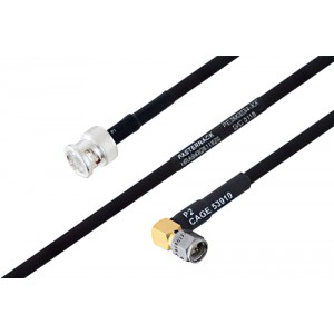 MIL-DTL-17 BNC Male to SMA Male Right Angle Cable 12 Inch Length Using M17/84-ET-RG223 Coax