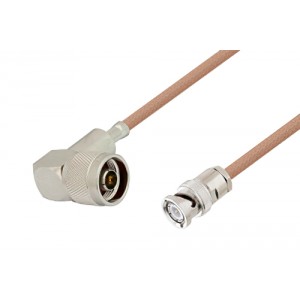 N Male Right Angle to BNC Male Cable 12 Inch Length Using ET-RG400 Coax