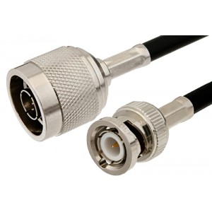 N Male to BNC Male Cable 12 Inch Length Using 53 Ohm ET-RG55 Coax