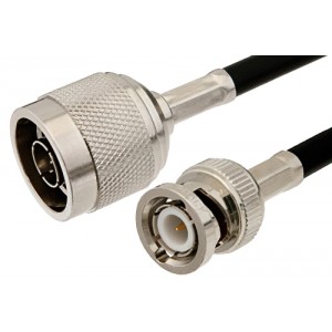 N Male to BNC Male Cable 12 Inch Length Using ET-RG58 Coax, RoHS