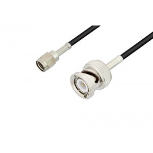 Reverse Polarity SMA Male to BNC Male Cable 12 Inch Length Using ET-RG174 Coax, LF Solder, RoHS