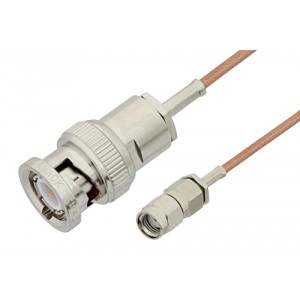 Reverse Polarity SMA Male to BNC Male Cable 12 Inch Length Using ET-RG178 Coax, RoHS