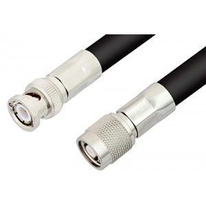 Reverse Polarity TNC Male to BNC Male Cable 12 Inch Length Using ET-RG213 Coax, RoHS