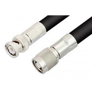 Reverse Polarity TNC Male to BNC Male Cable 12 Inch Length Using ET-RG214 Coax, RoHS