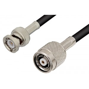 Reverse Polarity TNC Male to BNC Male Cable 12 Inch Length Using ET-RG58 Coax, RoHS