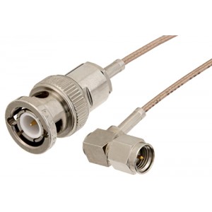 SMA Male Right Angle to BNC Male Cable 12 Inch Length Using ET-RG178 Coax