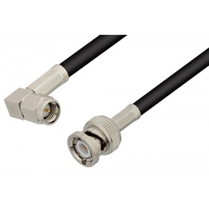 SMA Male Right Angle to BNC Male Cable 6 Inch Length Using ET-RG223 Coax, RoHS