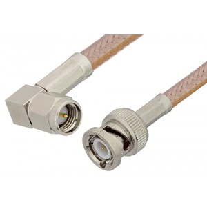 SMA Male Right Angle to BNC Male Cable 6 Inch Length Using ET-RG400 Coax, RoHS