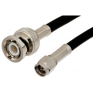 SMA Male to BNC Male Cable 12 Inch Length Using 53 Ohm ET-RG55 Coax