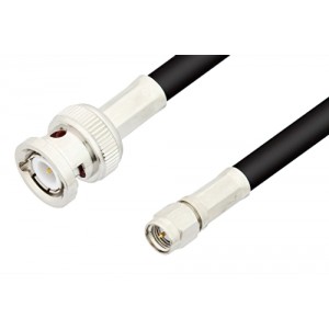 SMA Male to BNC Male Cable 12 Inch Length Using 75 Ohm ET-RG59 Coax, RoHS