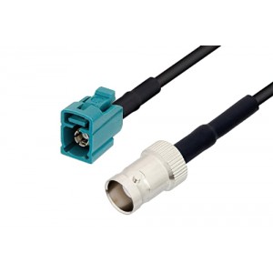 Water Blue FAKRA Jack to BNC Female Cable 12 Inch Length Using ET-LMR-100 Coax with HeatShrink, LF Solder