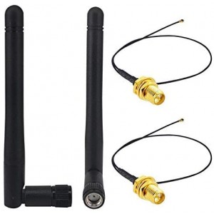 2x2.4 GHz 2Dbi RP SMA Male (Hole) Omnidirectional WiFi Antenna in Band B/G/N + 2 x 25cm WiFi U.FL to RP SMA Female (Pin) Pigtail