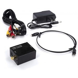 Digital Optical Audio Converter Kit - Digital Optical Coax to Analog RCA Audio Adapter with RCA and Toslink (Fiber) Cable