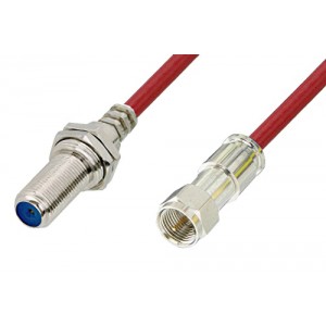 75 Ohm F Male to 75 Ohm F Female Bulkhead Cable 12 Inch Length Using 75 Ohm ET38346 Red Coax