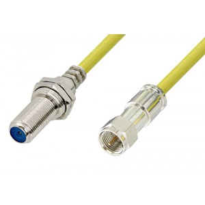 75 Ohm F Male to 75 Ohm F Female Bulkhead Cable 12 Inch Length Using 75 Ohm ET38344 Yellow Coax