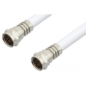 75 Ohm F Male to 75 Ohm F Male Cable 12 Inch Length Using 75 Ohm ET-RG59-WHITE Coax, LF Solder, RoHS