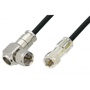 75 Ohm F Male to 75 Ohm F Male Right Angle Cable 12 Inch Length Using 75 Ohm ET38349 Black Coax