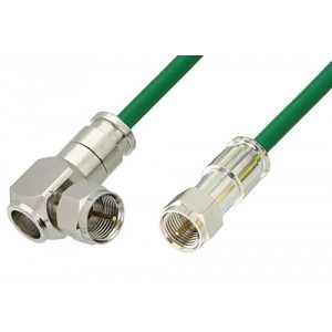 75 Ohm F Male to 75 Ohm F Male Right Angle Cable 12 Inch Length Using 75 Ohm ET38347 Green Coax