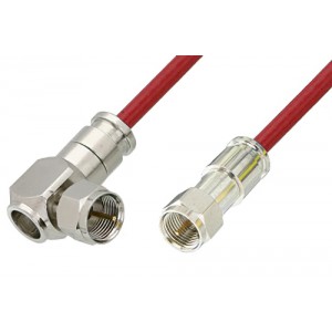 75 Ohm F Male to 75 Ohm F Male Right Angle Cable 12 Inch Length Using 75 Ohm ET38346 Red Coax