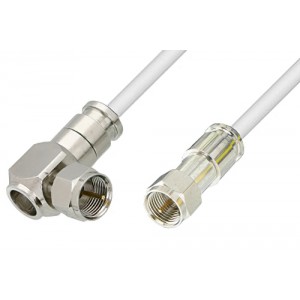 75 Ohm F Male to 75 Ohm F Male Right Angle Cable 12 Inch Length Using 75 Ohm ET38345 White Coax