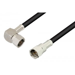 75 Ohm F Male to 75 Ohm F Male Right Angle Cable 12 Inch Length Using 75 Ohm ET-RG59 Coax