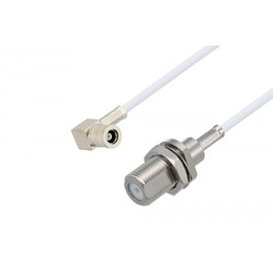 75 Ohm Mini SMB Plug Right Angle to 75 Ohm F Female Bulkhead Cable 12 Inch Length Using 75 Ohm ET-RG187 Coax