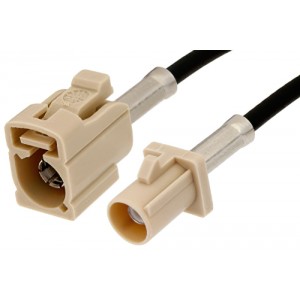 Beige FAKRA Plug to FAKRA Jack Cable 12 Inch Length Using ET38358 Coax