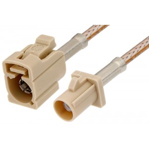 Beige FAKRA Plug to FAKRA Jack Cable 12 Inch Length Using ET-RG316 Coax