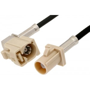 Beige FAKRA Plug to FAKRA Jack Right Angle Cable 12 Inch Length Using ET38358 Coax