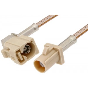 Beige FAKRA Plug to FAKRA Jack Right Angle Cable 12 Inch Length Using ET-RG316 Coax