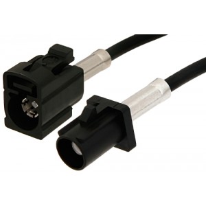 Black FAKRA Plug to FAKRA Jack Cable 12 Inch Length Using ET-RG174 Coax