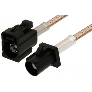 Black FAKRA Plug to FAKRA Jack Cable 12 Inch Length Using ET-RG316 Coax