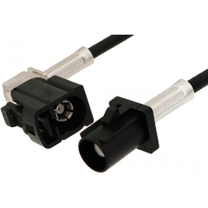 Black FAKRA Plug to FAKRA Jack Right Angle Cable 12 Inch Length Using ET38358 Coax