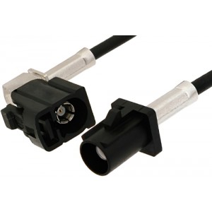 Black FAKRA Plug to FAKRA Jack Right Angle Cable 12 Inch Length Using ET-RG174 Coax