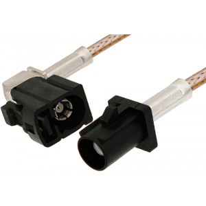 Black FAKRA Plug to FAKRA Jack Right Angle Cable 12 Inch Length Using ET-RG316 Coax