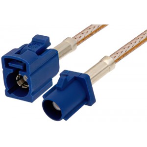 Blue FAKRA Plug to FAKRA Jack Cable 12 Inch Length Using ET-RG316 Coax