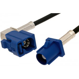 Blue FAKRA Plug to FAKRA Jack Right Angle Cable 12 Inch Length Using ET38358 Coax