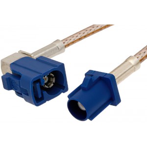 Blue FAKRA Plug to FAKRA Jack Right Angle Cable 12 Inch Length Using ET-RG316 Coax