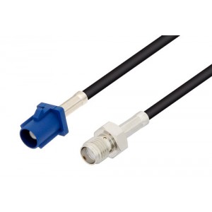 Blue FAKRA Plug to SMA Female Cable Using ET38358 Coax In 12 Inch Length