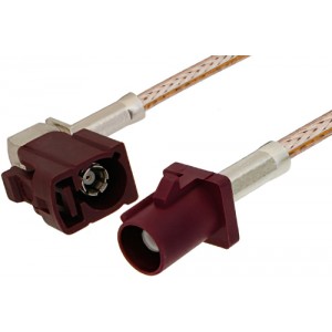 Bordeaux FAKRA Plug to FAKRA Jack Right Angle Cable 12 Inch Length Using ET-RG316 Coax