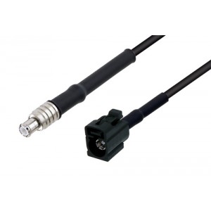 MCX Plug to Black FAKRA Jack Low Loss Cable 12 Inch Length Using ET-LMR-100 Coax with HeatShrink