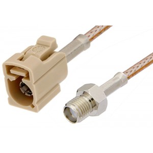 SMA Female to Beige FAKRA Jack Cable 12 Inch Length Using ET-RG316 Coax