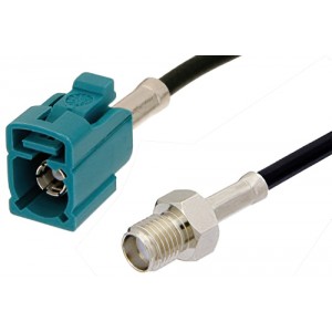 SMA Female to Water Blue FAKRA Jack Cable 12 Inch Length Using ET38358 Coax