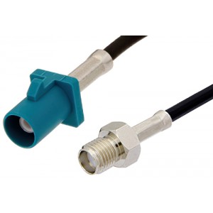 SMA Female to Water Blue FAKRA Plug Cable 12 Inch Length Using ET38358 Coax