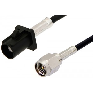 SMA Male to Black FAKRA Plug Cable 12 Inch Length Using ET38358 Coax