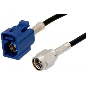 SMA Male to Blue FAKRA Jack Cable 12 Inch Length Using ET38358 Coax