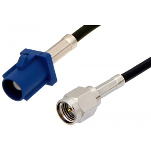 SMA Male to Blue FAKRA Plug Cable 12 Inch Length Using ET38358 Coax