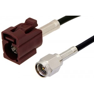 SMA Male to Bordeaux FAKRA Jack Cable 12 Inch Length Using ET38358 Coax